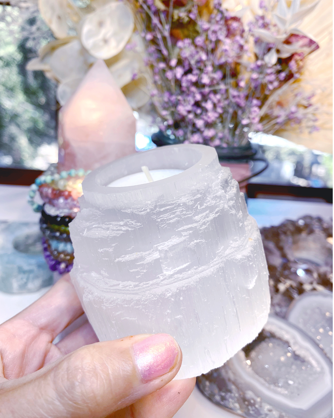 Selenite Candle Holder - Baltic Mermaid