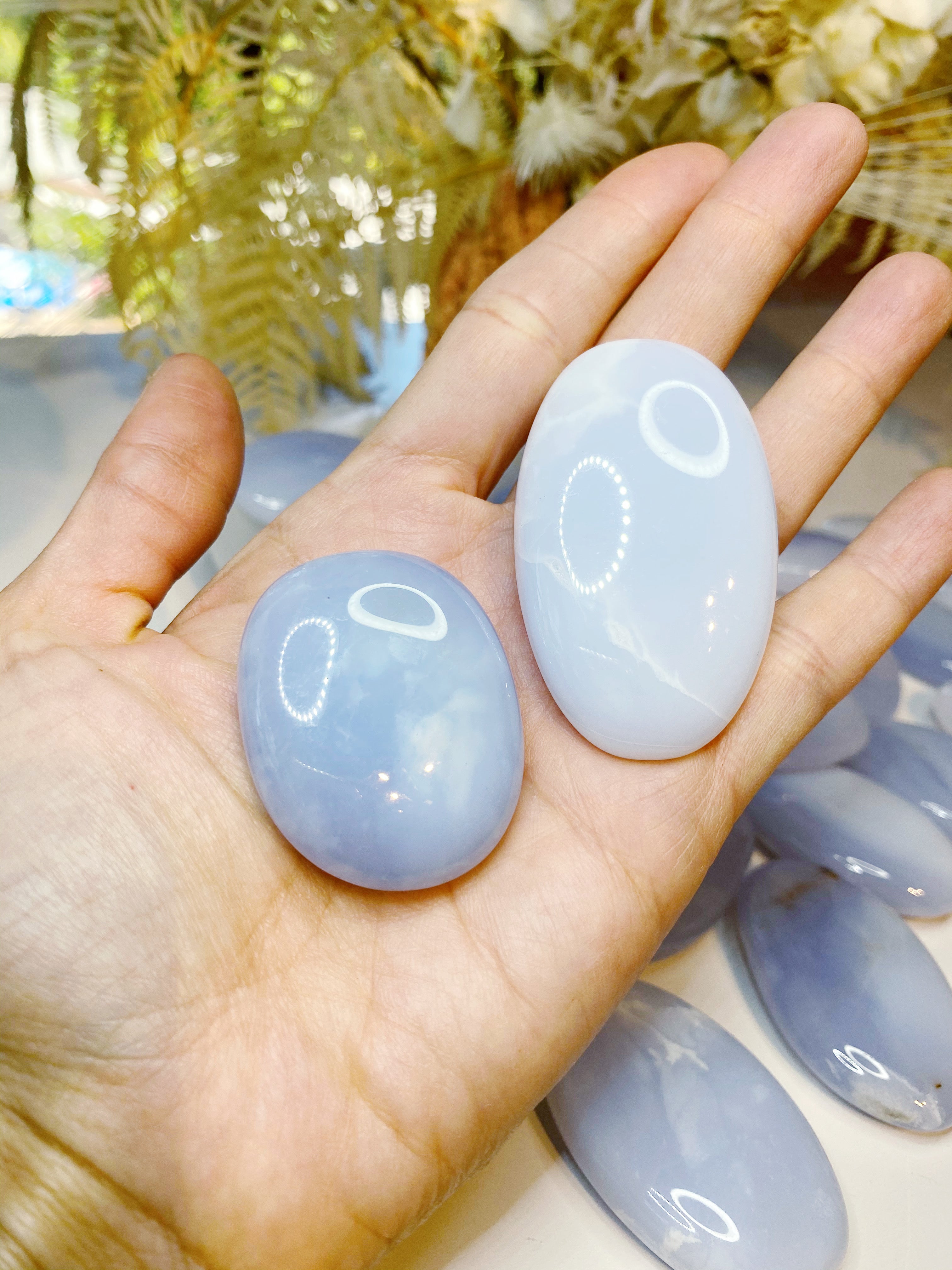 Blue Chalcedony Palm Stones - Baltic Mermaid