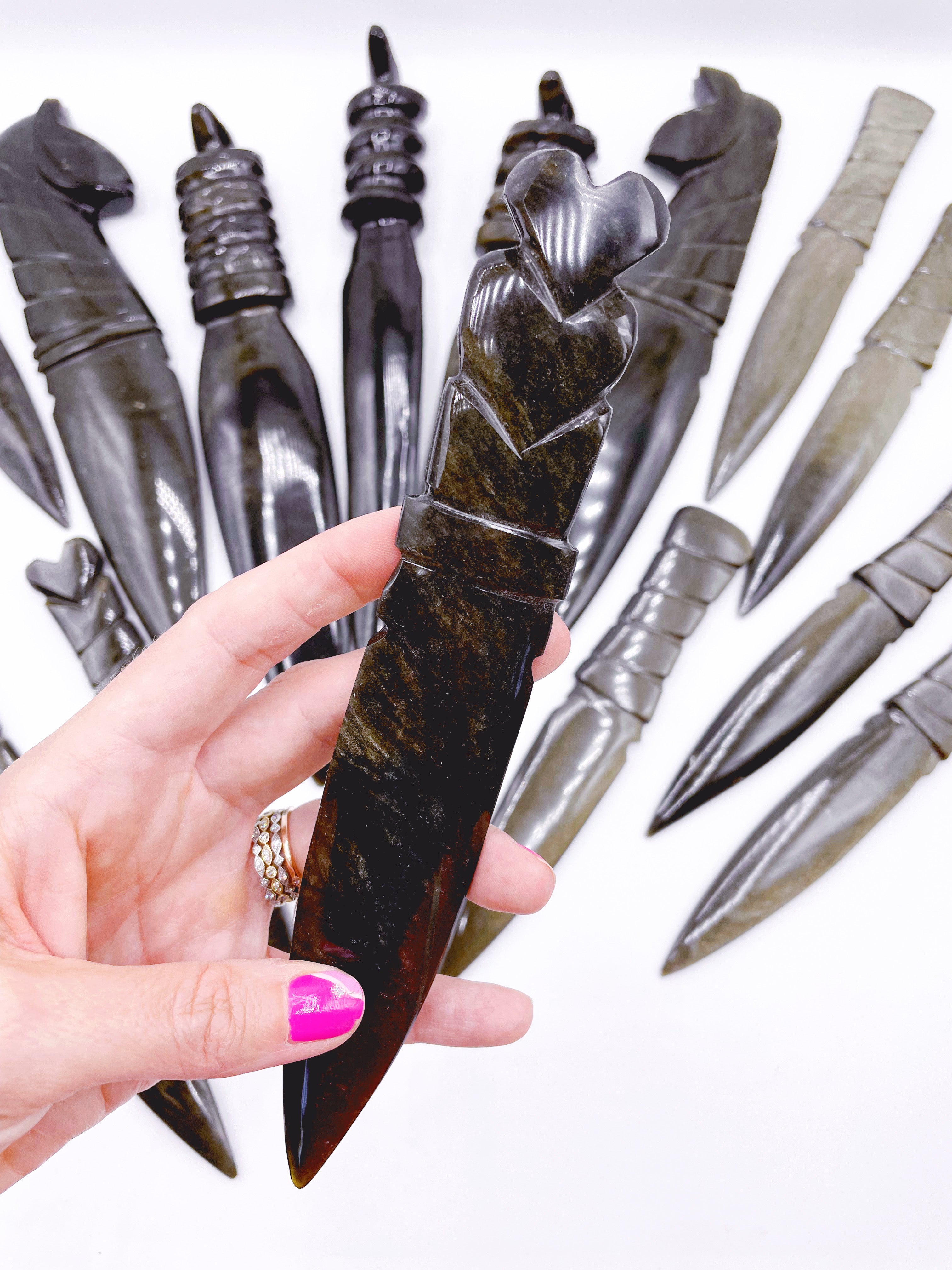 Gold Sheen Obsidian Heart Dagger/Letter Opener - Baltic Mermaid