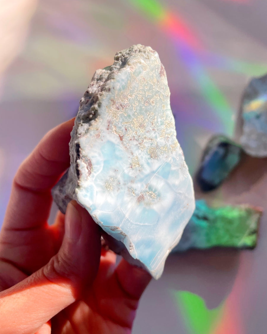 Rough Larimar 1 face Polished