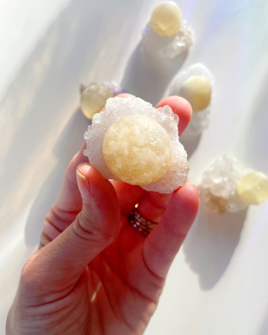 Rare Botryoidal Fluorite on Quartz “Fried Egg” - Baltic Mermaid