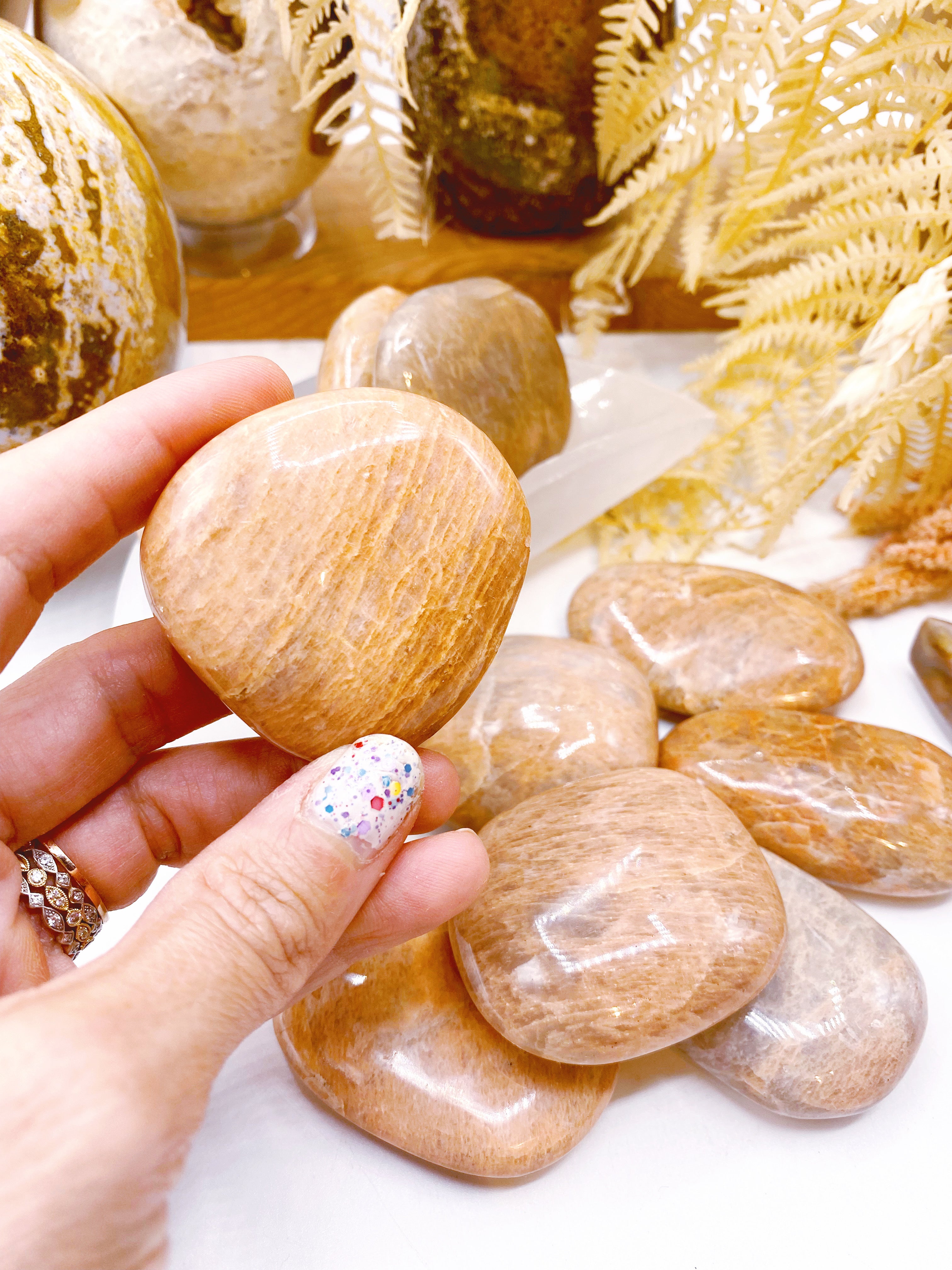 Peach Moonstone Palm Stones - Baltic Mermaid
