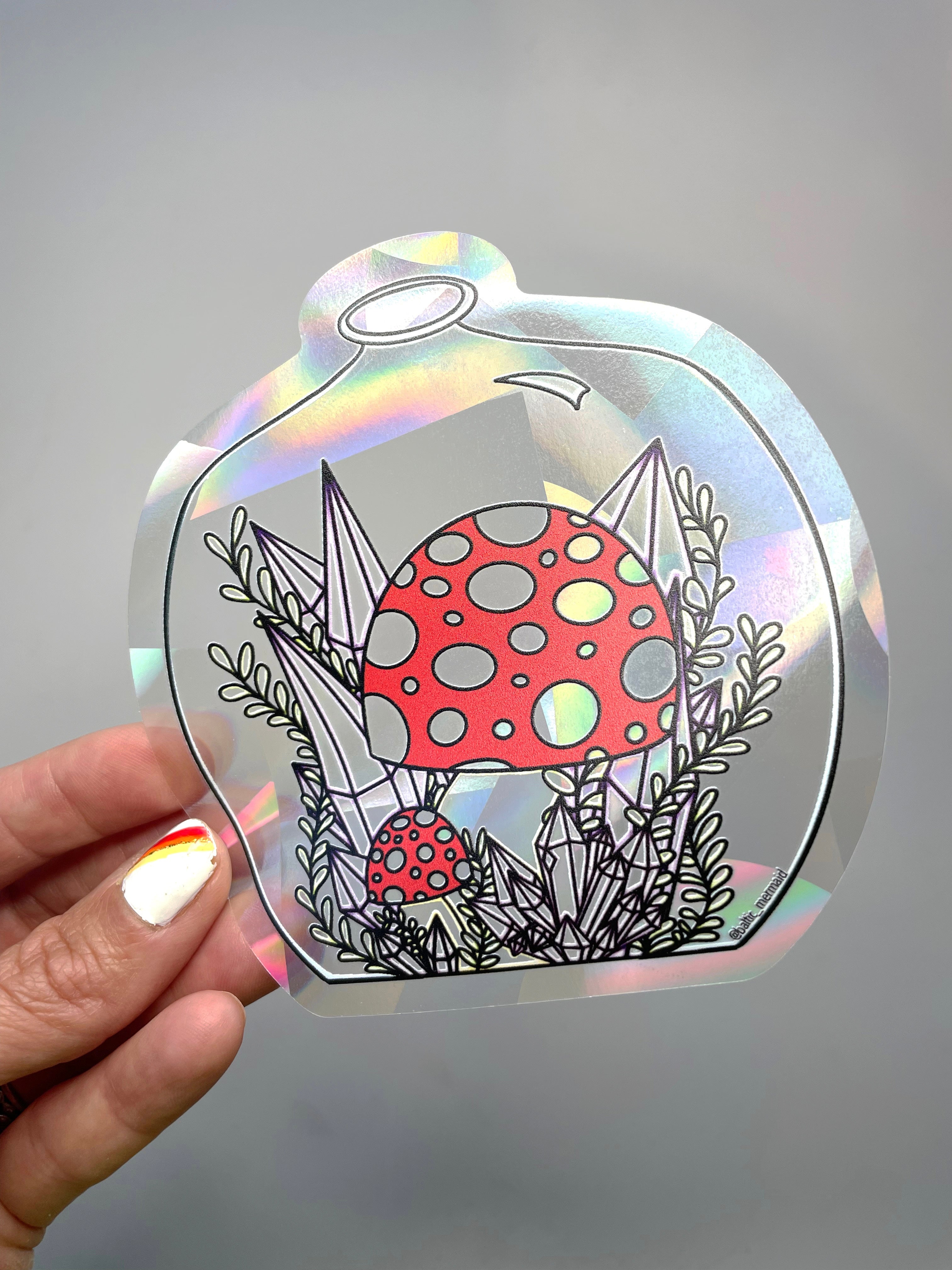 Mushrooms in Jar Rainbow Prism Window Decal - Baltic Mermaid