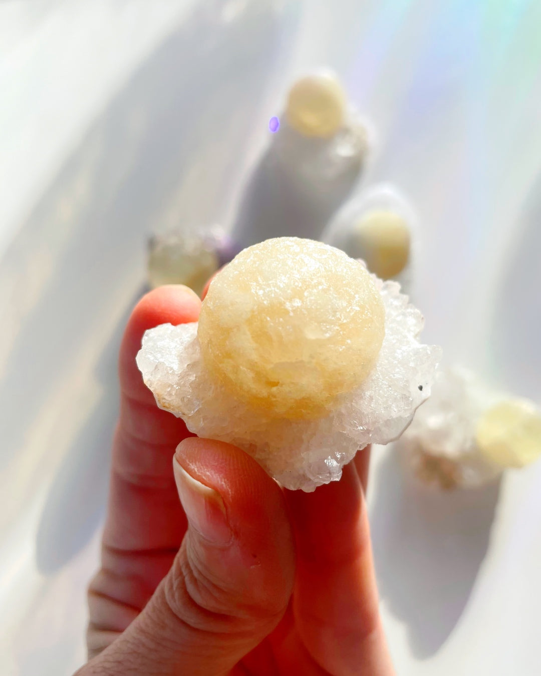 Rare Botryoidal Fluorite on Quartz “Fried Egg” - Baltic Mermaid