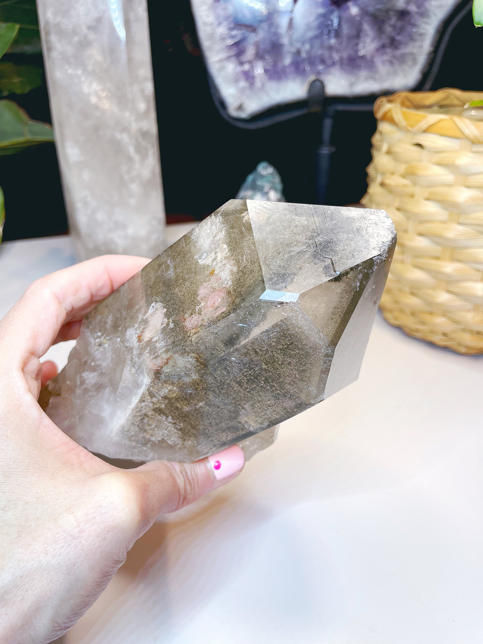 Large Natural Smoky Quartz Point w/ Chlorite Phantoms